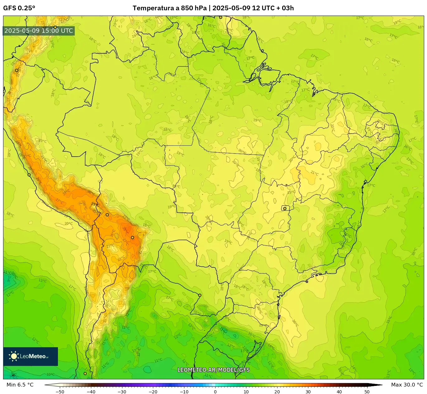 GFS - Brasil, Temperatura a 850 hPa GFS - Brasil, Temperatura a 850 hPa