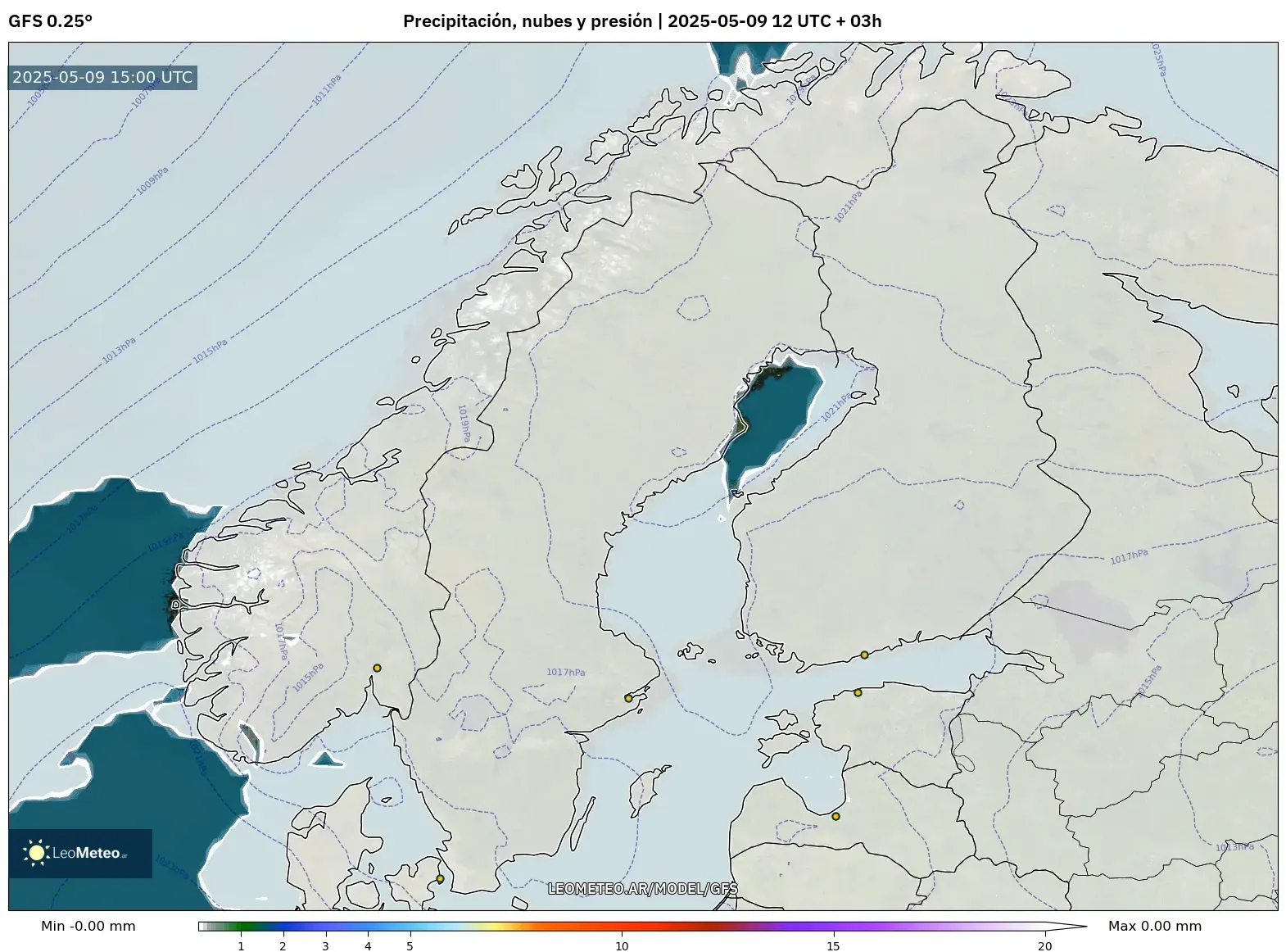 GFS - Escandinavia, Precipitación, nubes y presión GFS - Escandinavia, Precipitación, nubes y presión