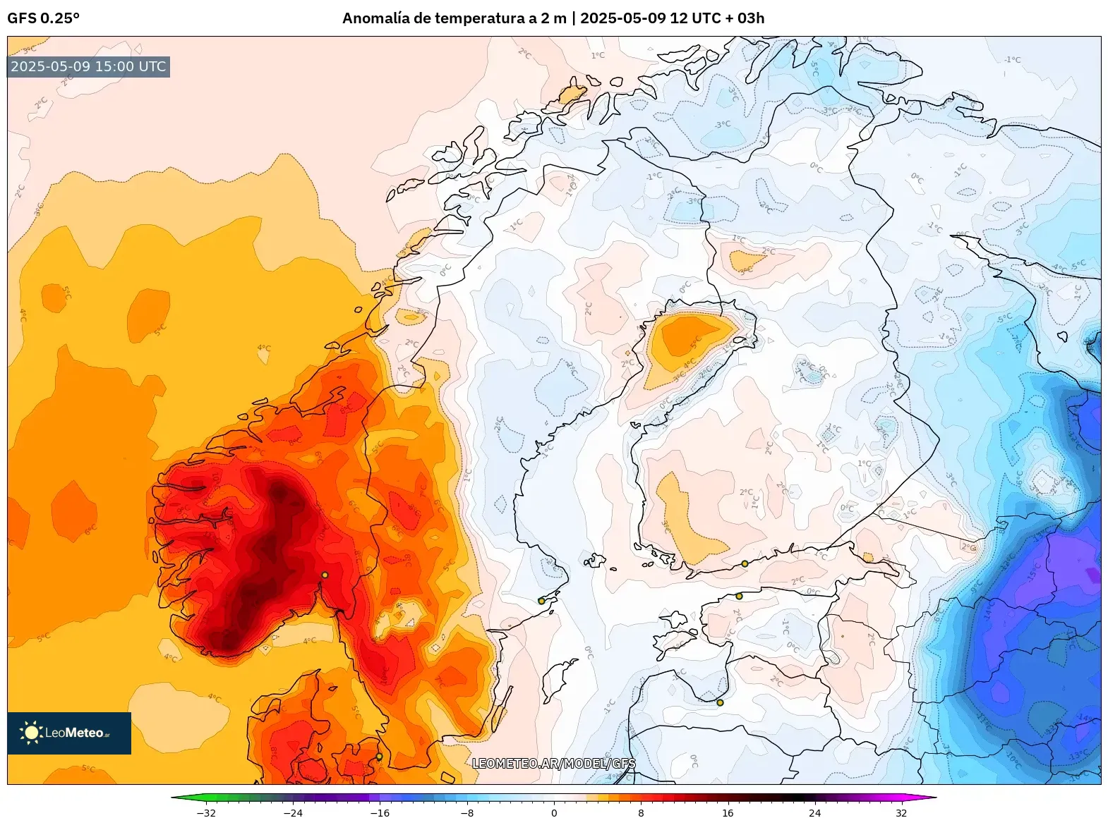 GFS - Escandinavia, Anomalía de temperatura a 2 m GFS - Escandinavia, Anomalía de temperatura a 2 m