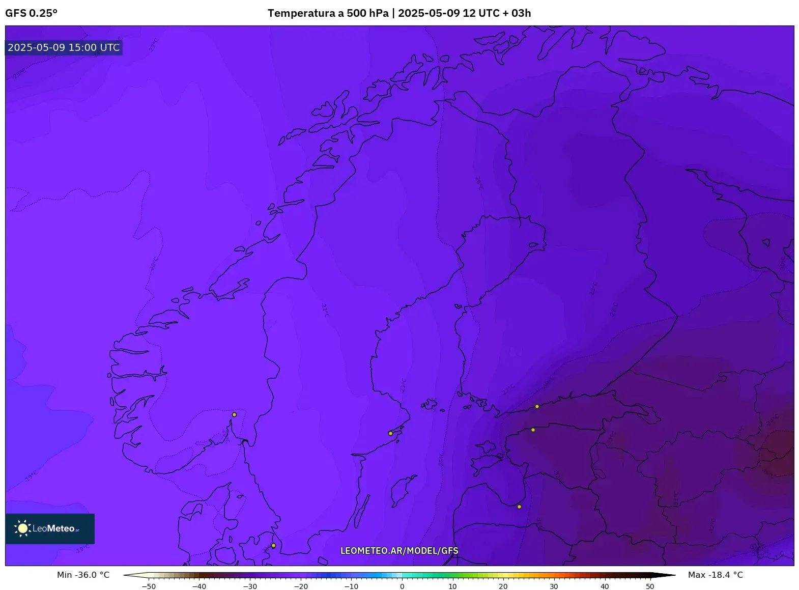 GFS - Escandinavia, Temperatura a 500 hPa GFS - Escandinavia, Temperatura a 500 hPa