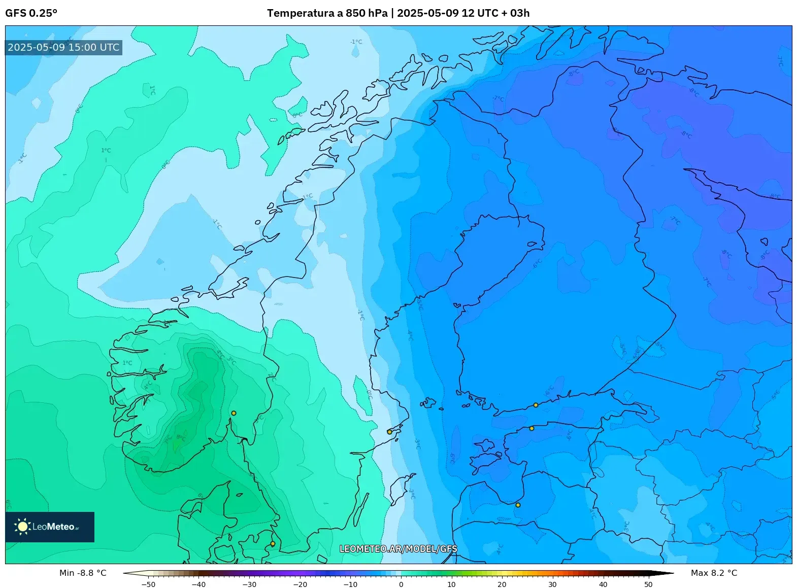 GFS - Escandinavia, Temperatura a 850 hPa GFS - Escandinavia, Temperatura a 850 hPa