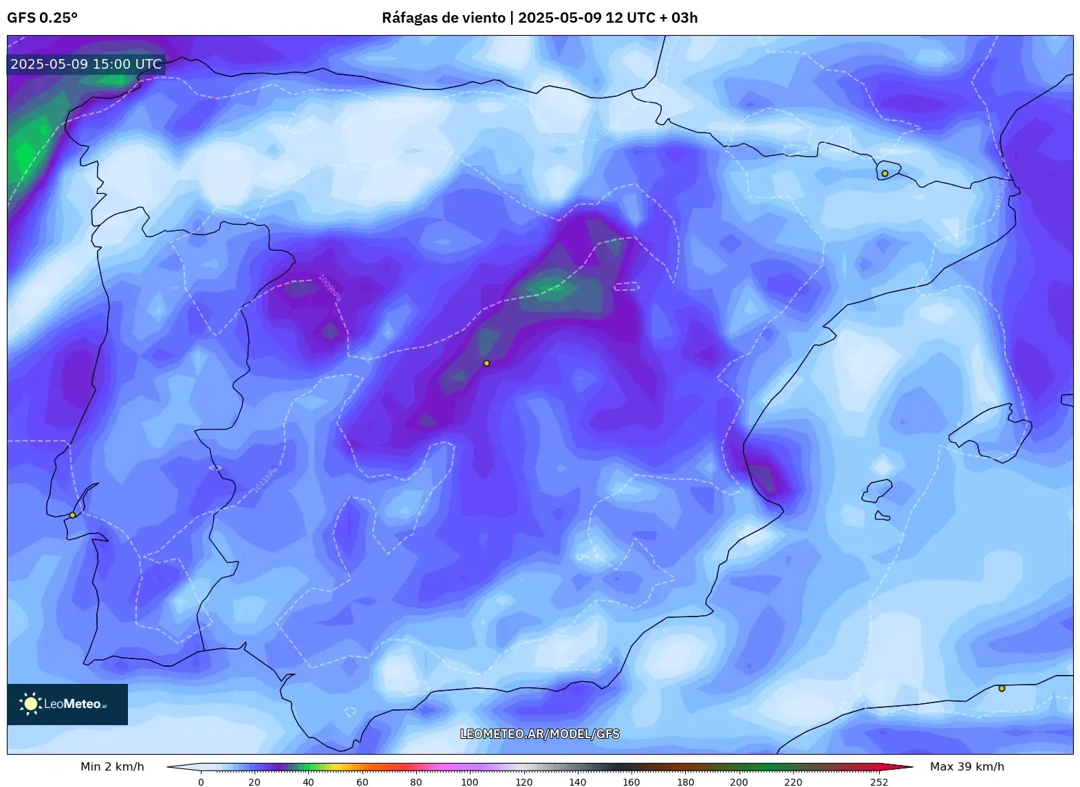 GFS - España, Ráfagas de viento GFS - España, Ráfagas de viento