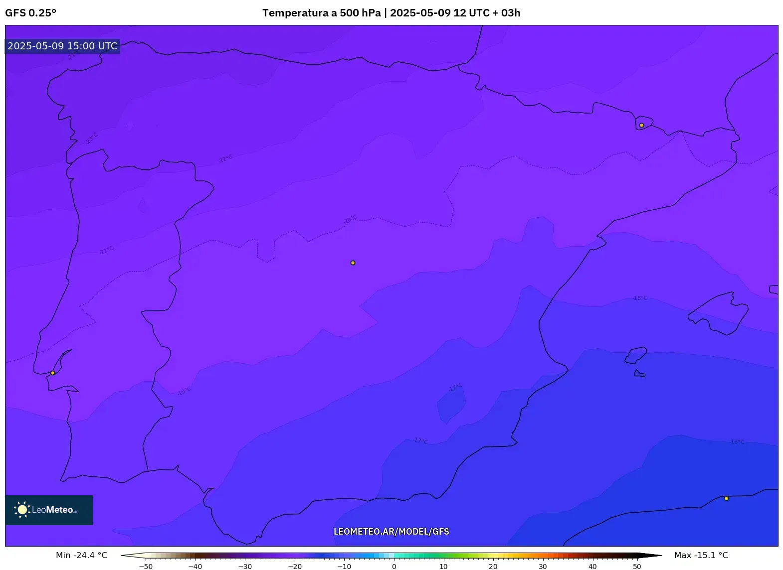 GFS - España, Temperatura a 500 hPa GFS - España, Temperatura a 500 hPa