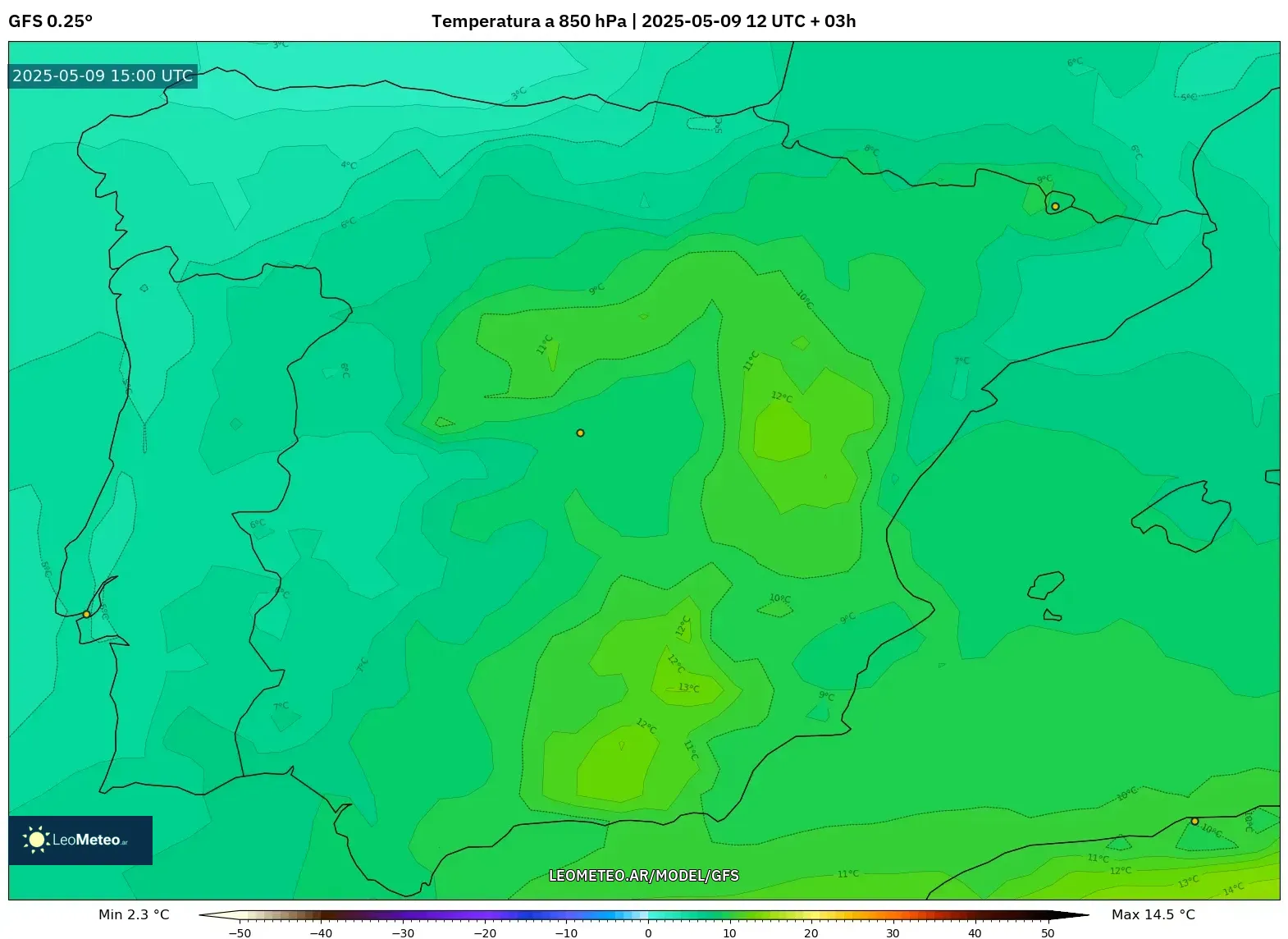 GFS - España, Temperatura a 850 hPa GFS - España, Temperatura a 850 hPa