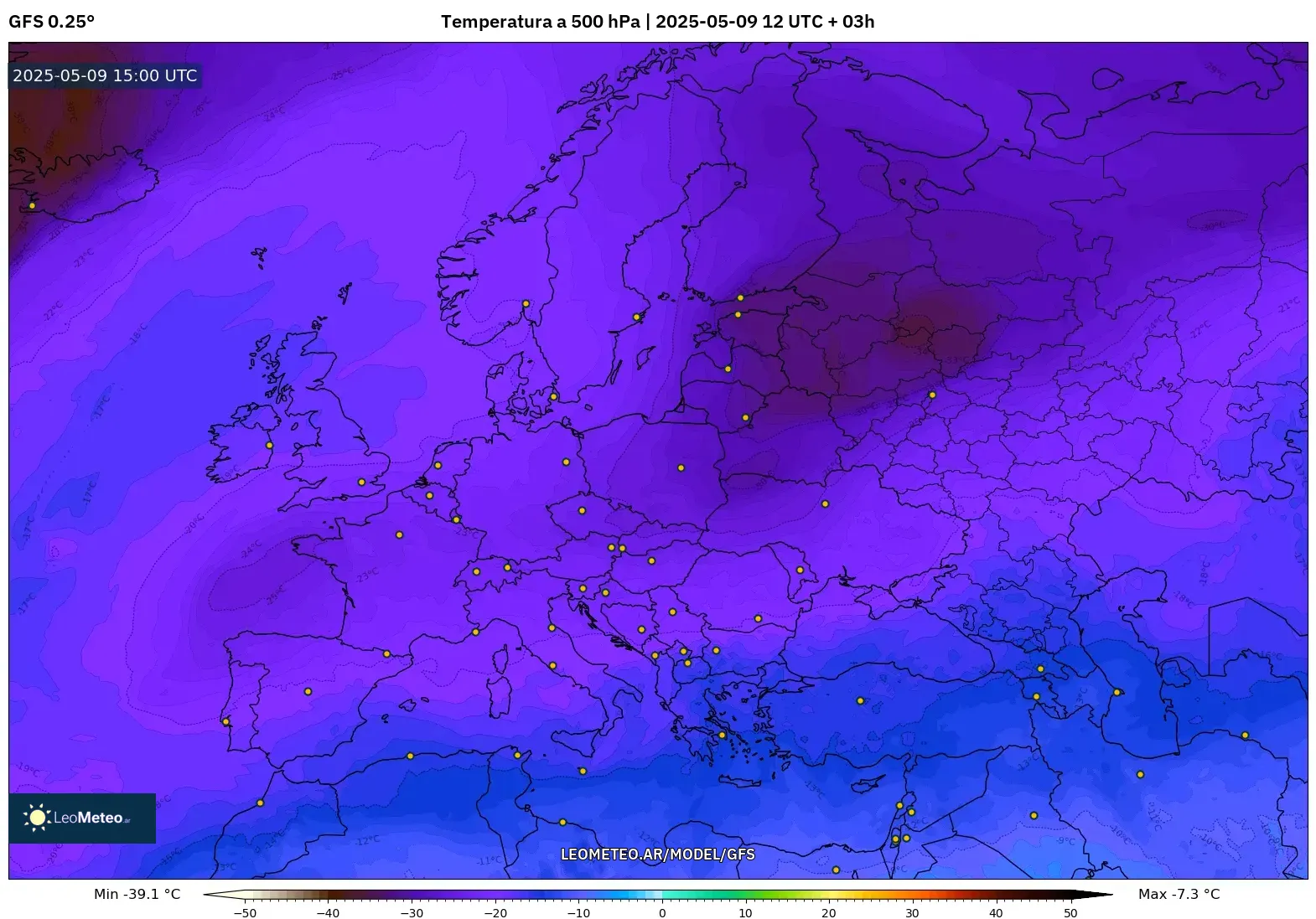 GFS - Europa, Temperatura a 500 hPa