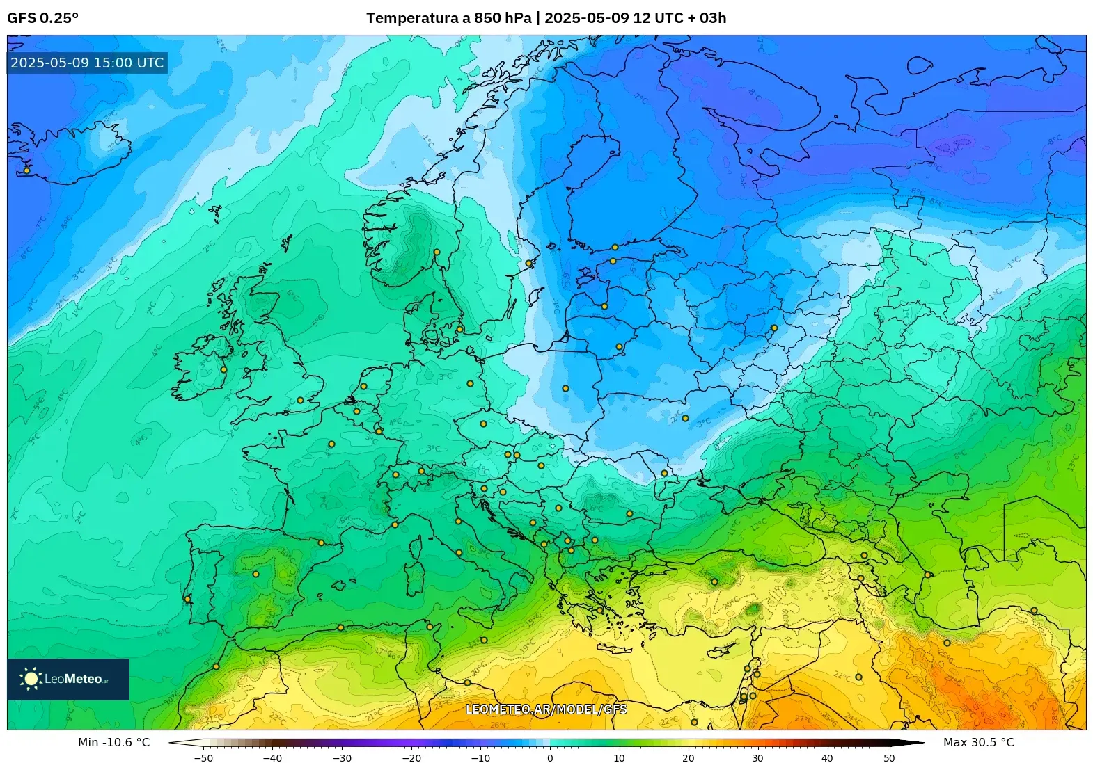 GFS - Europa, Temperatura a 850 hPa