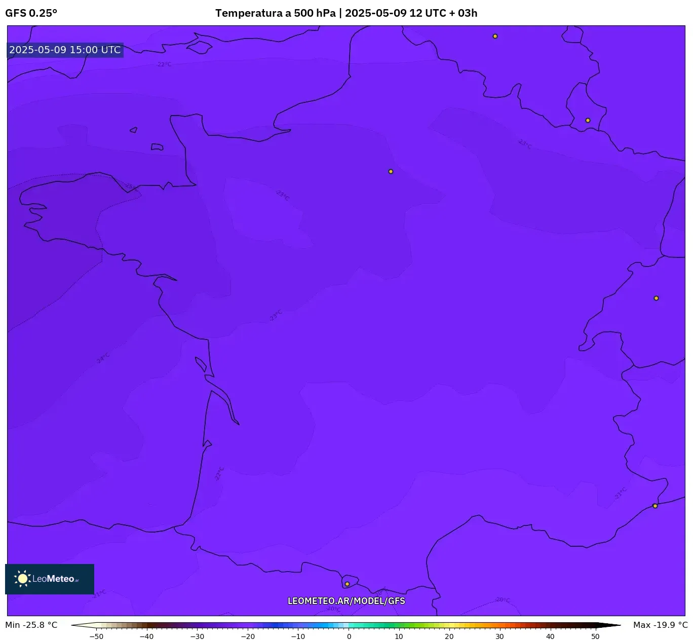 GFS - Francia, Temperatura a 500 hPa GFS - Francia, Temperatura a 500 hPa