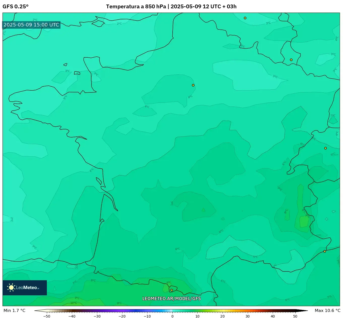 GFS - Francia, Temperatura a 850 hPa GFS - Francia, Temperatura a 850 hPa