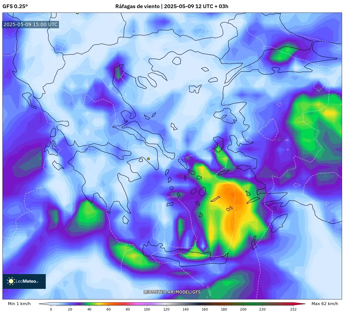 GFS - Grecia, Ráfagas de viento GFS - Grecia, Ráfagas de viento