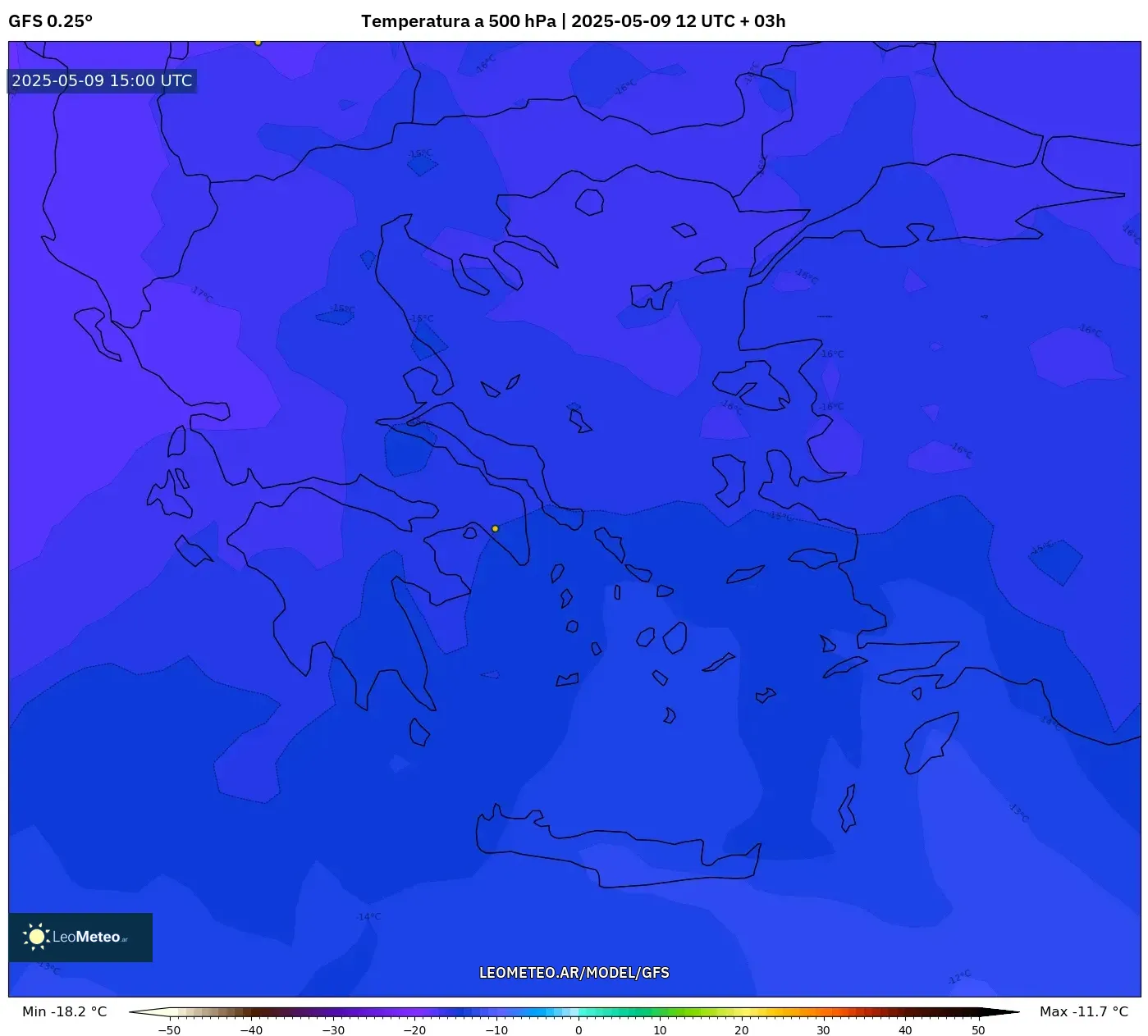 GFS - Grecia, Temperatura a 500 hPa GFS - Grecia, Temperatura a 500 hPa
