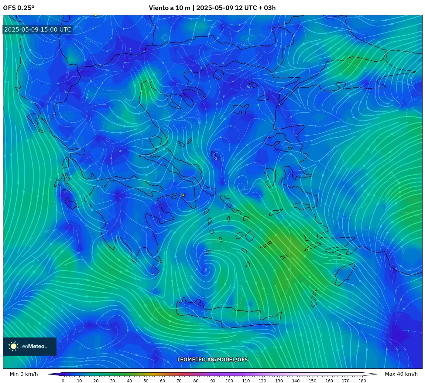 GFS - Grecia, Viento a 10 m GFS - Grecia, Viento a 10 m