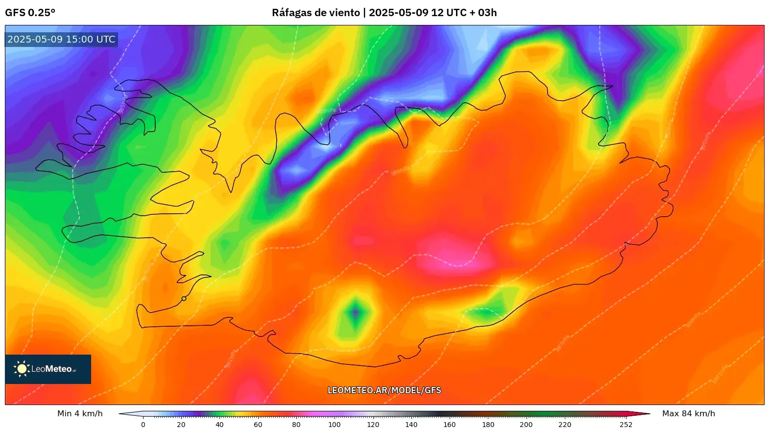 GFS - Islandia, Ráfagas de viento GFS - Islandia, Ráfagas de viento