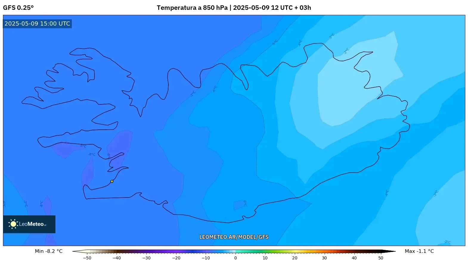 GFS - Islandia, Temperatura a 850 hPa GFS - Islandia, Temperatura a 850 hPa
