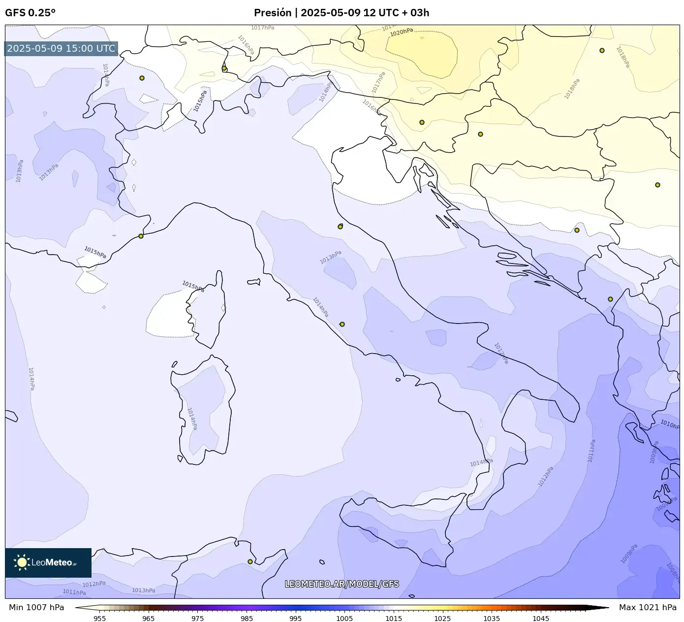 GFS - Italia, Presión GFS - Italia, Presión