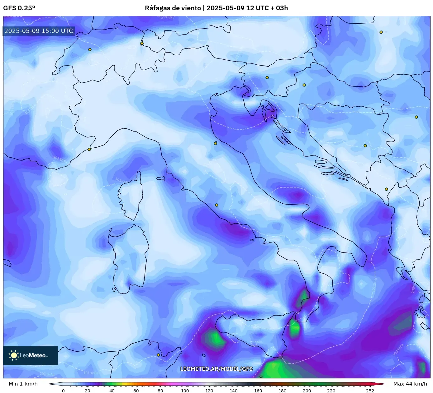 GFS - Italia, Ráfagas de viento GFS - Italia, Ráfagas de viento