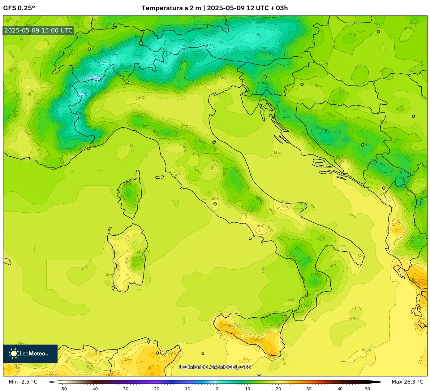GFS - Italia, Temperatura a 2 m GFS - Italia, Temperatura a 2 m