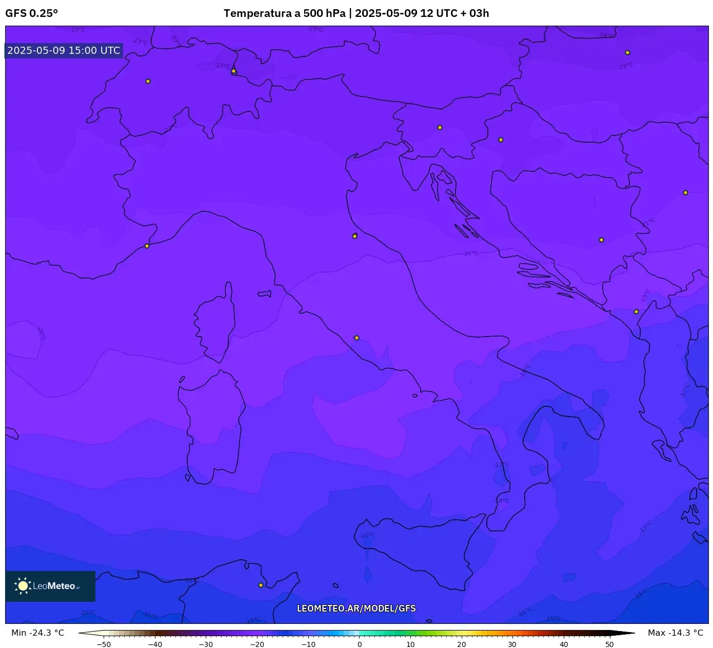 GFS - Italia, Temperatura a 500 hPa GFS - Italia, Temperatura a 500 hPa