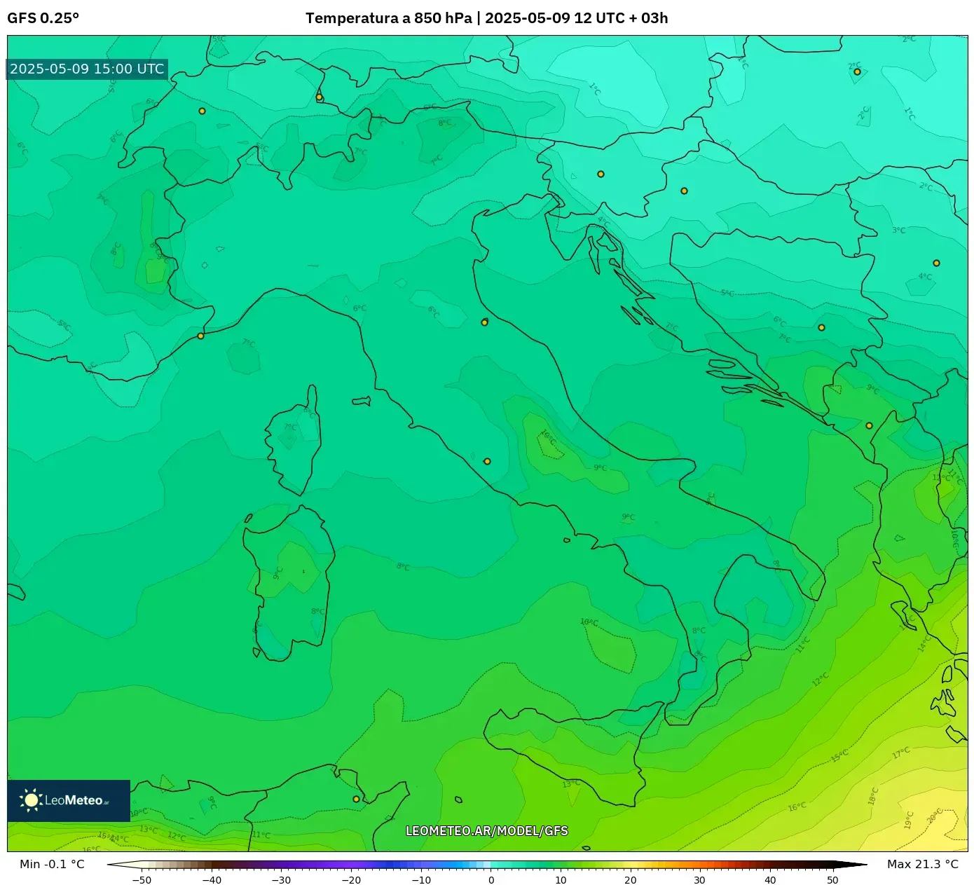 GFS - Italia, Temperatura a 850 hPa GFS - Italia, Temperatura a 850 hPa
