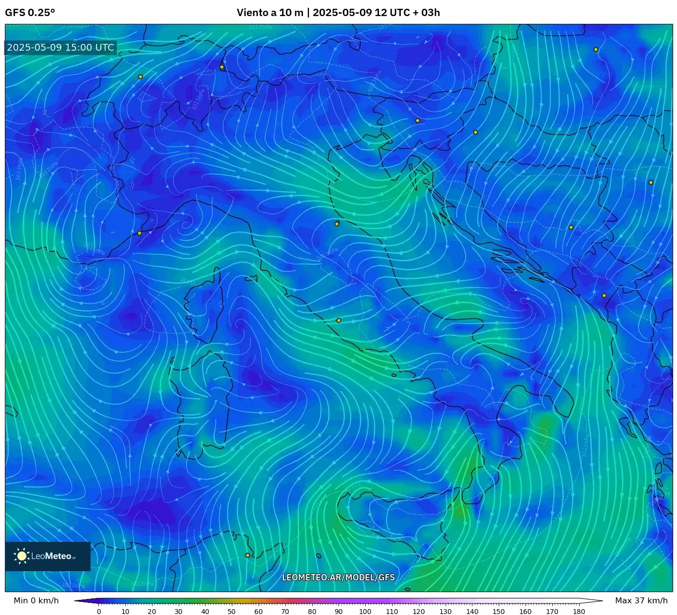 GFS - Italia, Viento a 10 m GFS - Italia, Viento a 10 m