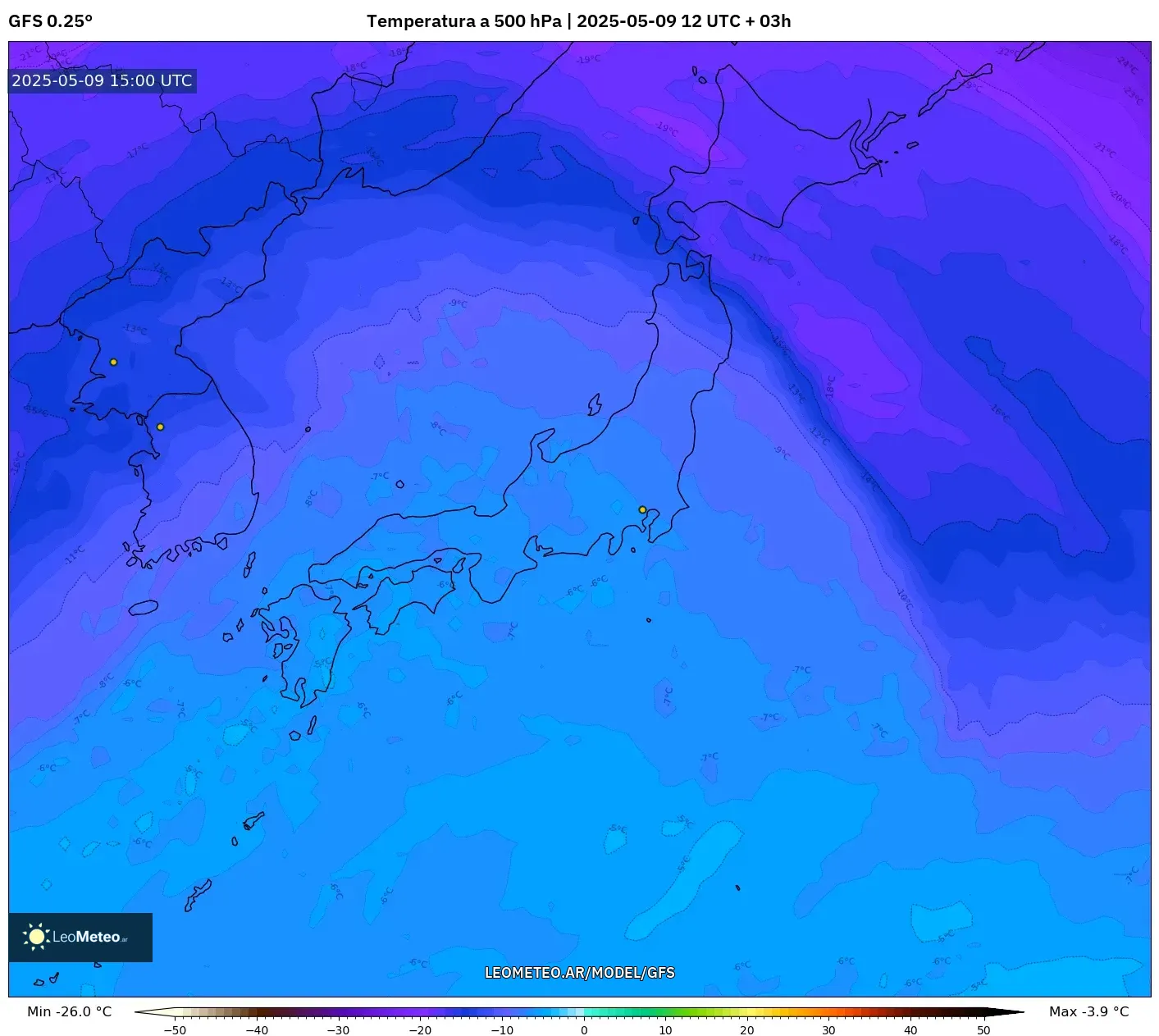 GFS - Japón, Temperatura a 500 hPa GFS - Japón, Temperatura a 500 hPa