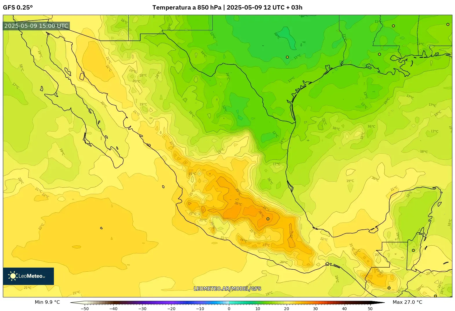 GFS - México, Temperatura a 850 hPa GFS - México, Temperatura a 850 hPa