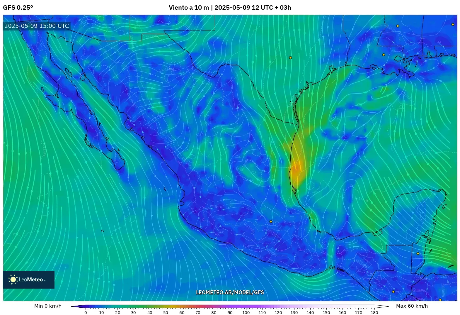 GFS - México, Viento a 10 m GFS - México, Viento a 10 m