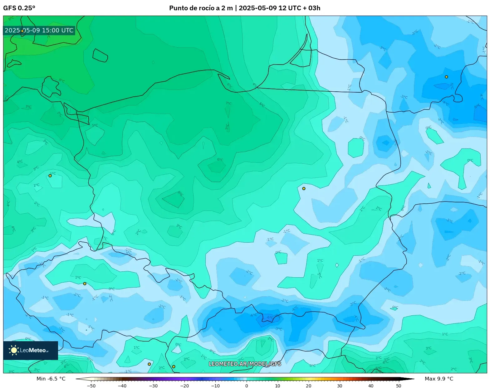 GFS - Polonia, Punto de rocío a 2 m GFS - Polonia, Punto de rocío a 2 m