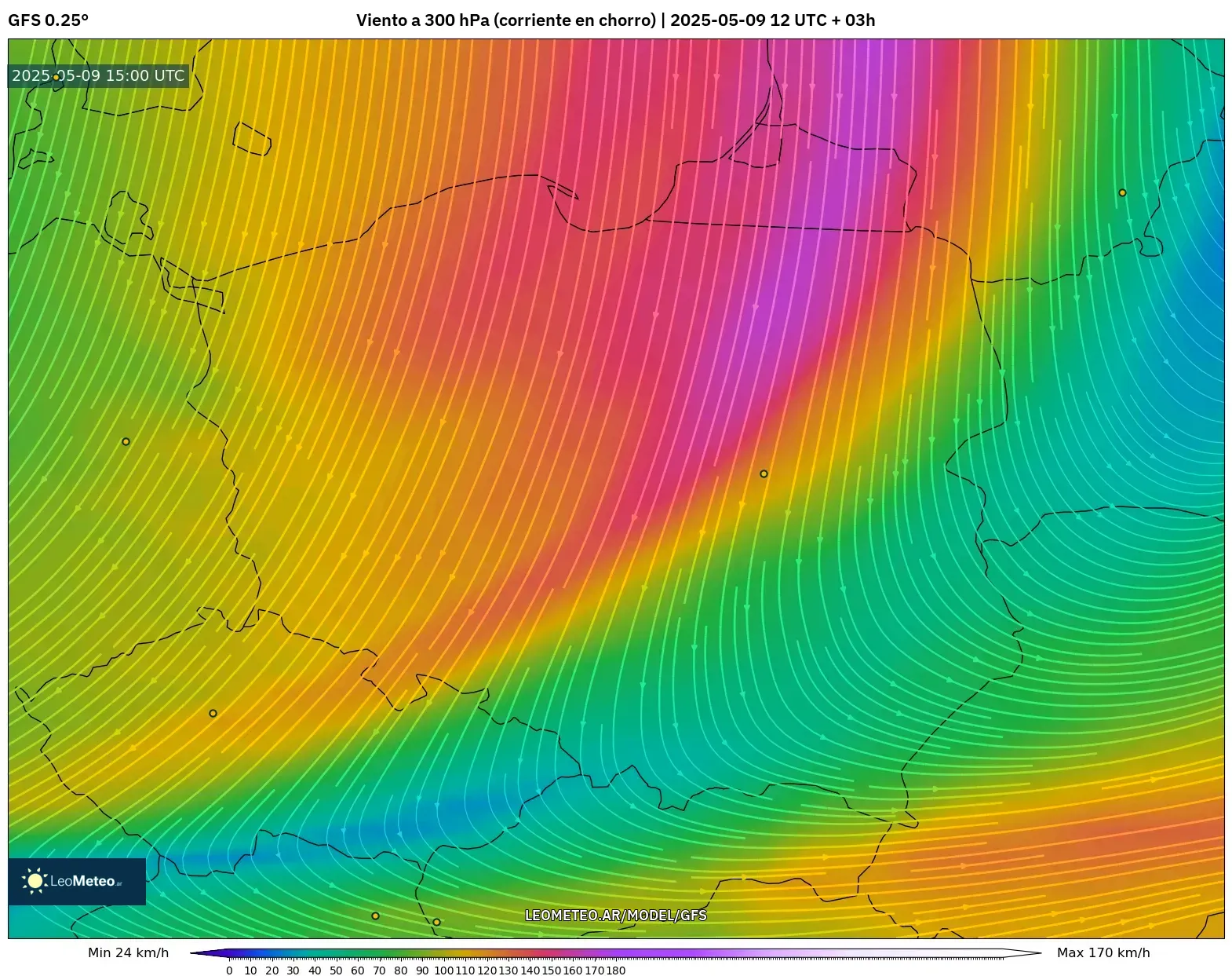 GFS - Polonia, Viento a 300 hPa (corriente en chorro) GFS - Polonia, Viento a 300 hPa (corriente en chorro)