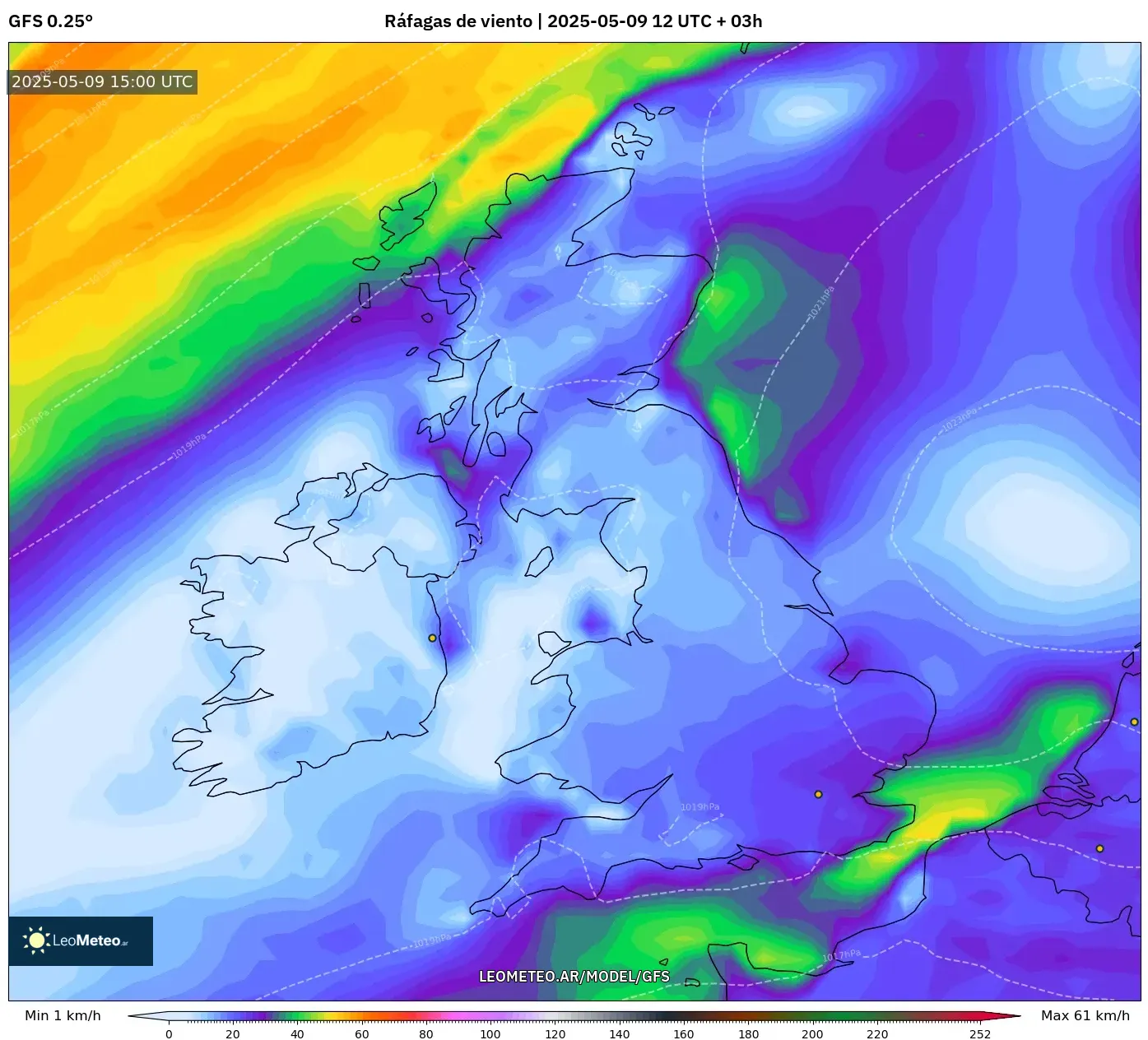 GFS - Reino Unido, Ráfagas de viento GFS - Reino Unido, Ráfagas de viento