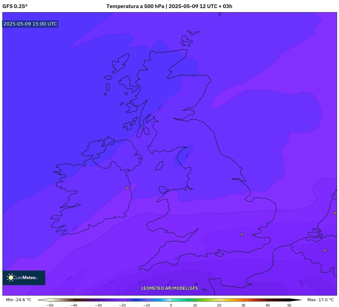 GFS - Reino Unido, Temperatura a 500 hPa GFS - Reino Unido, Temperatura a 500 hPa