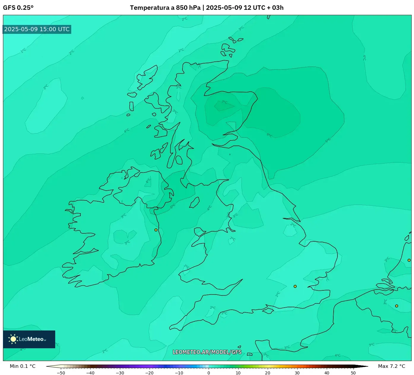 GFS - Reino Unido, Temperatura a 850 hPa GFS - Reino Unido, Temperatura a 850 hPa