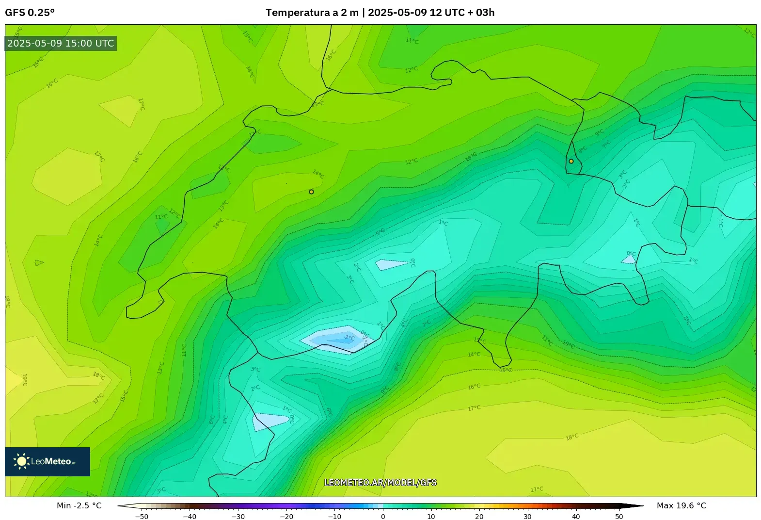 GFS - Suiza, Temperatura a 2 m GFS - Suiza, Temperatura a 2 m