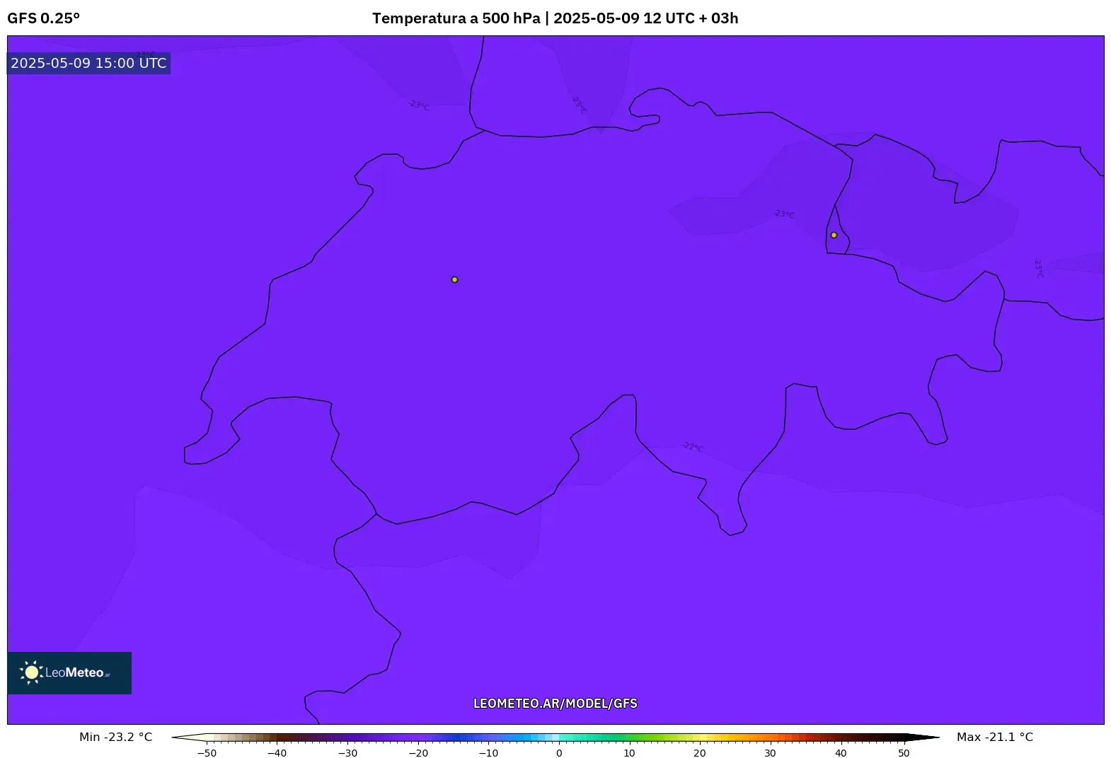 GFS - Suiza, Temperatura a 500 hPa GFS - Suiza, Temperatura a 500 hPa