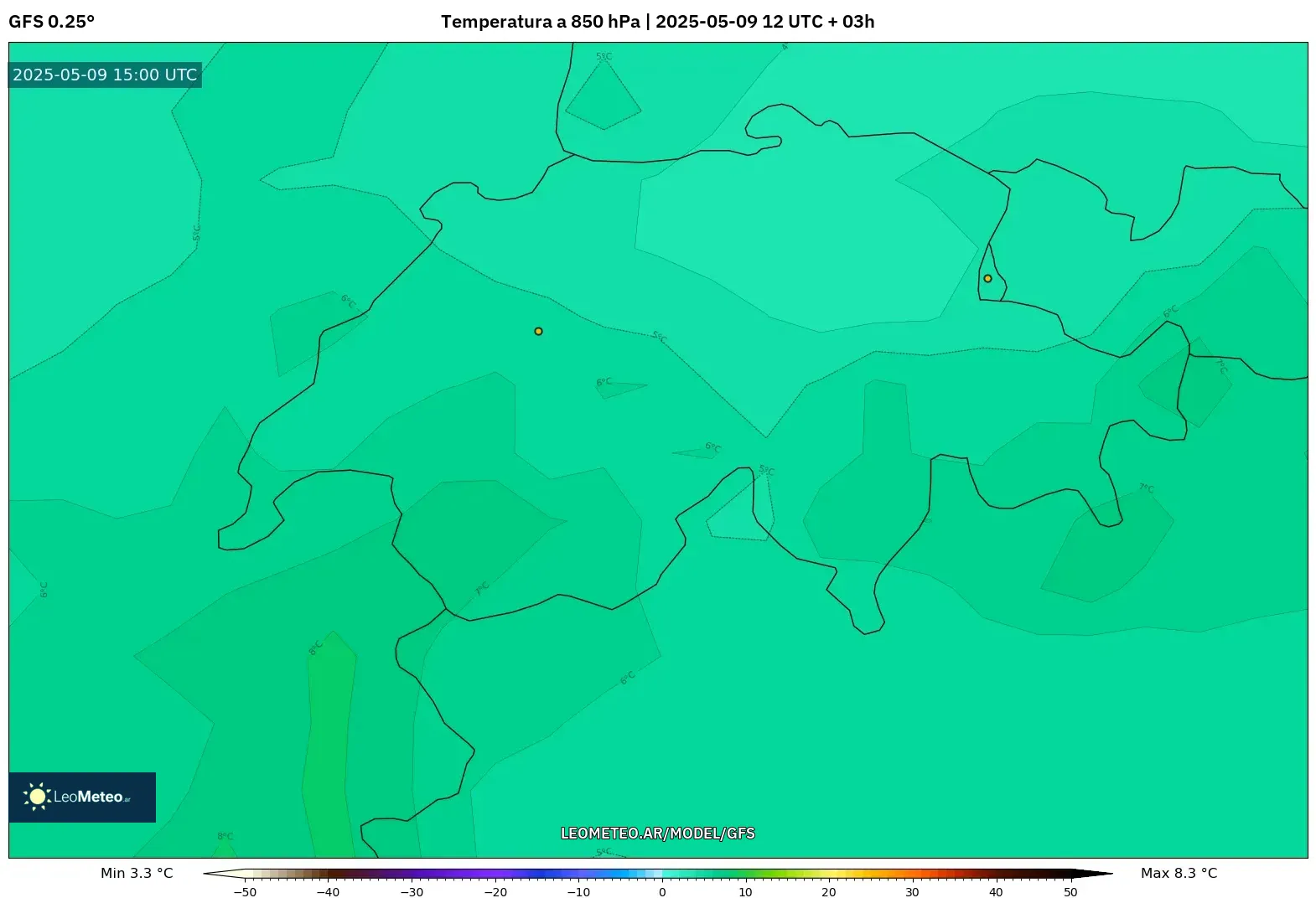 GFS - Suiza, Temperatura a 850 hPa GFS - Suiza, Temperatura a 850 hPa