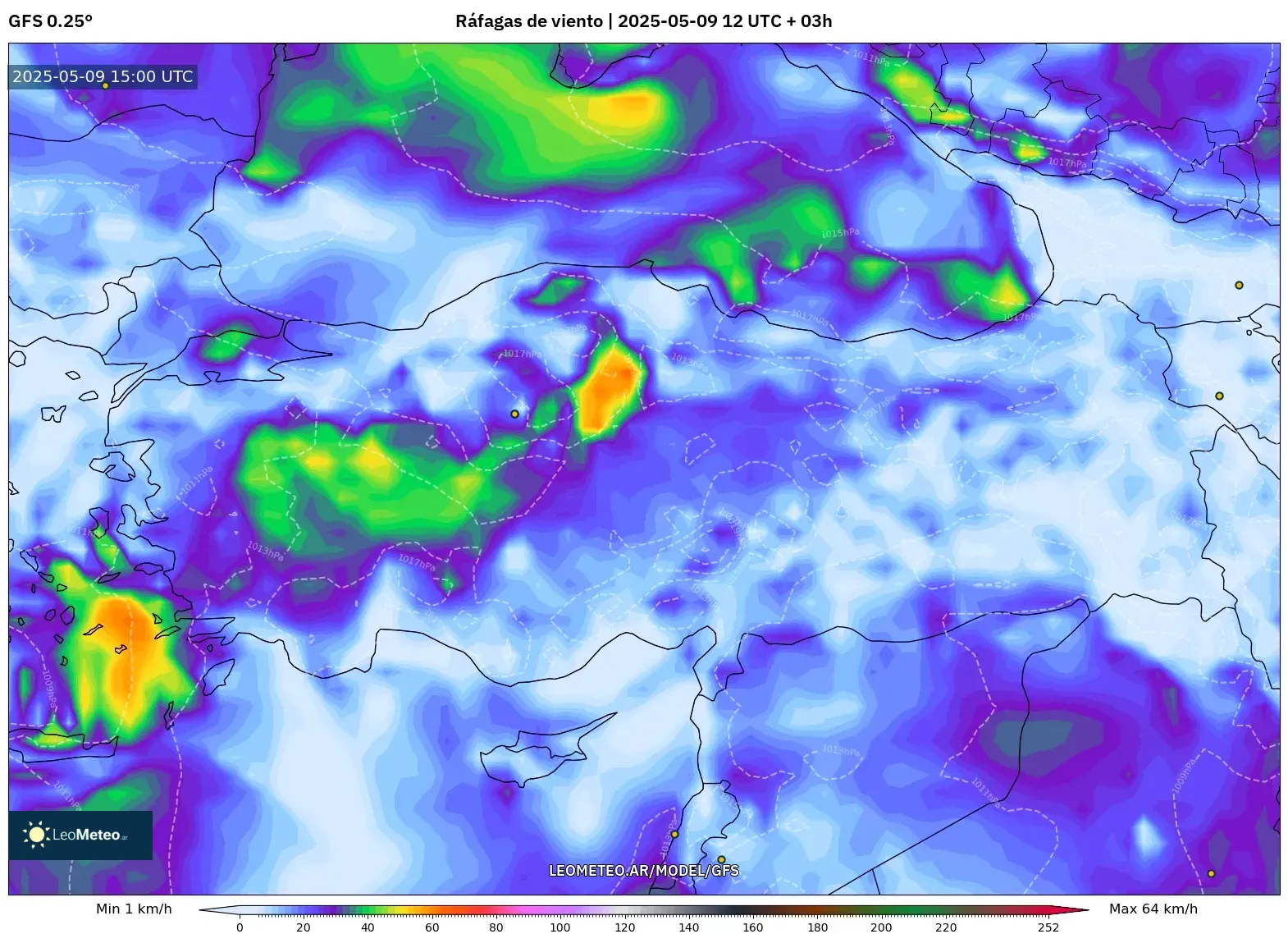 GFS - Turquía, Ráfagas de viento GFS - Turquía, Ráfagas de viento