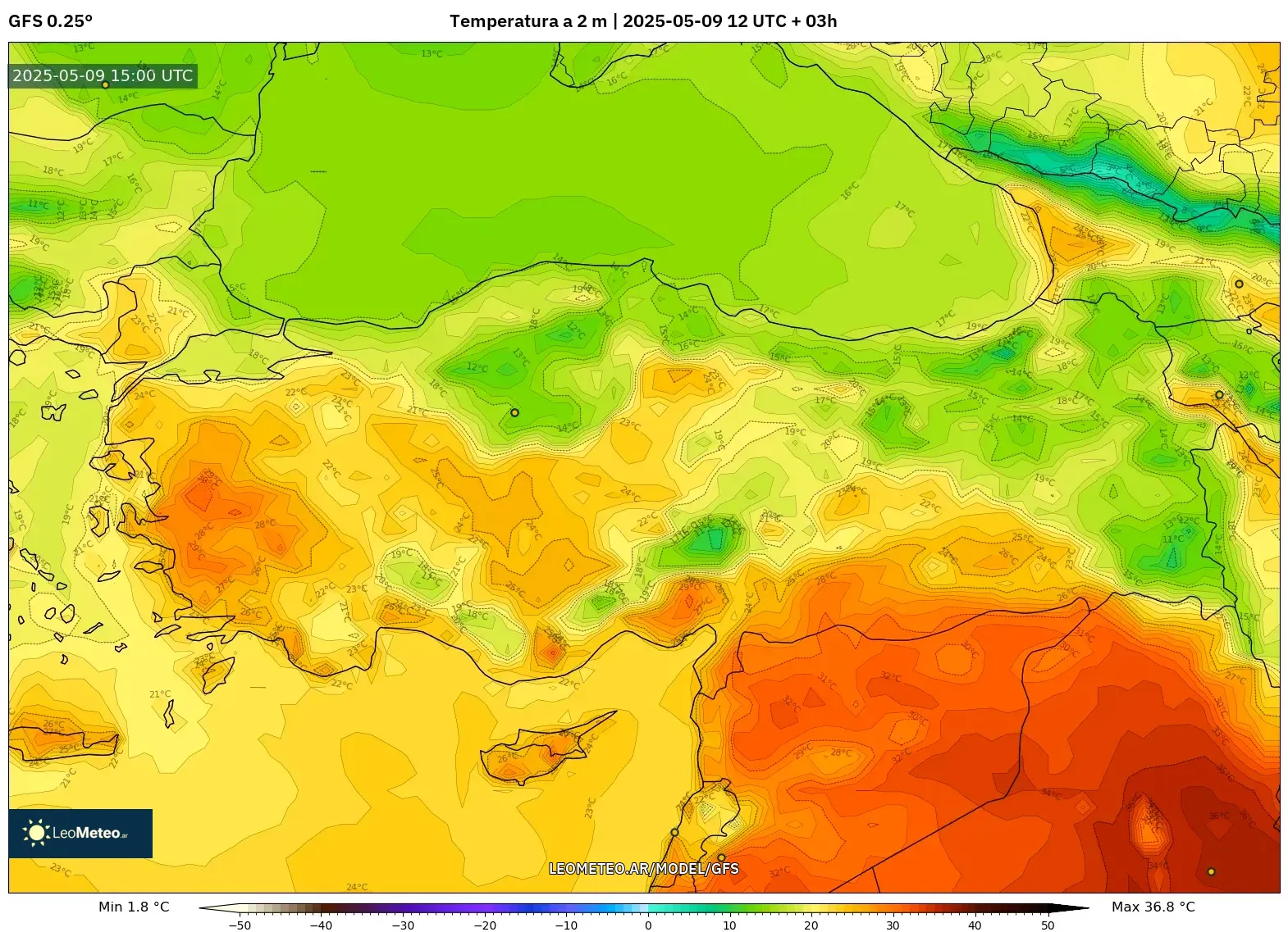 GFS - Turquía, Temperatura a 2 m GFS - Turquía, Temperatura a 2 m