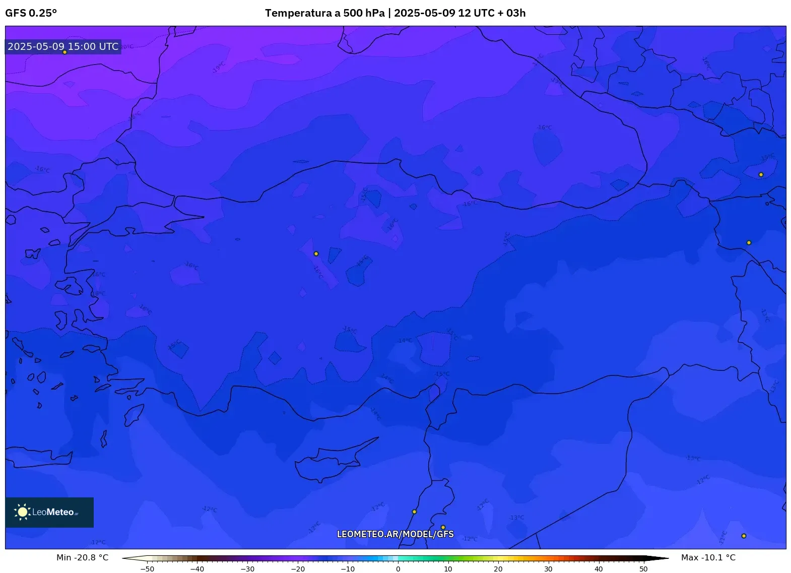 GFS - Turquía, Temperatura a 500 hPa GFS - Turquía, Temperatura a 500 hPa