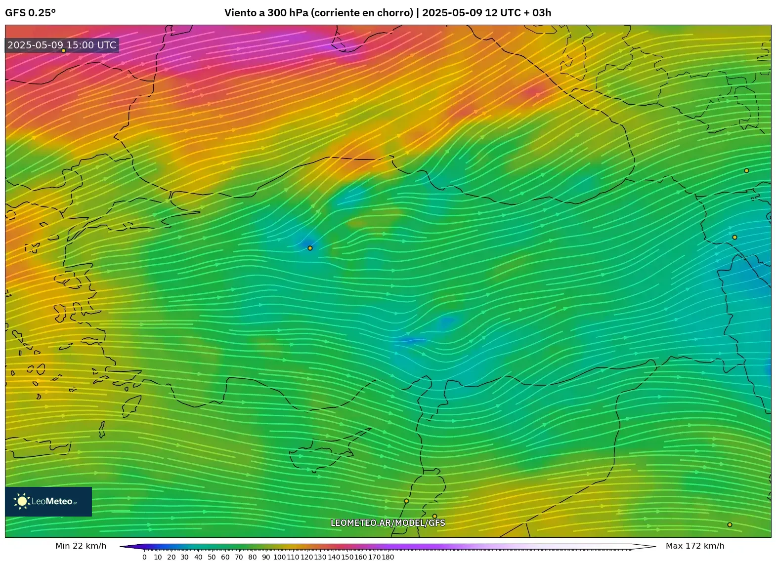 GFS - Turquía, Viento a 300 hPa (corriente en chorro) GFS - Turquía, Viento a 300 hPa (corriente en chorro)