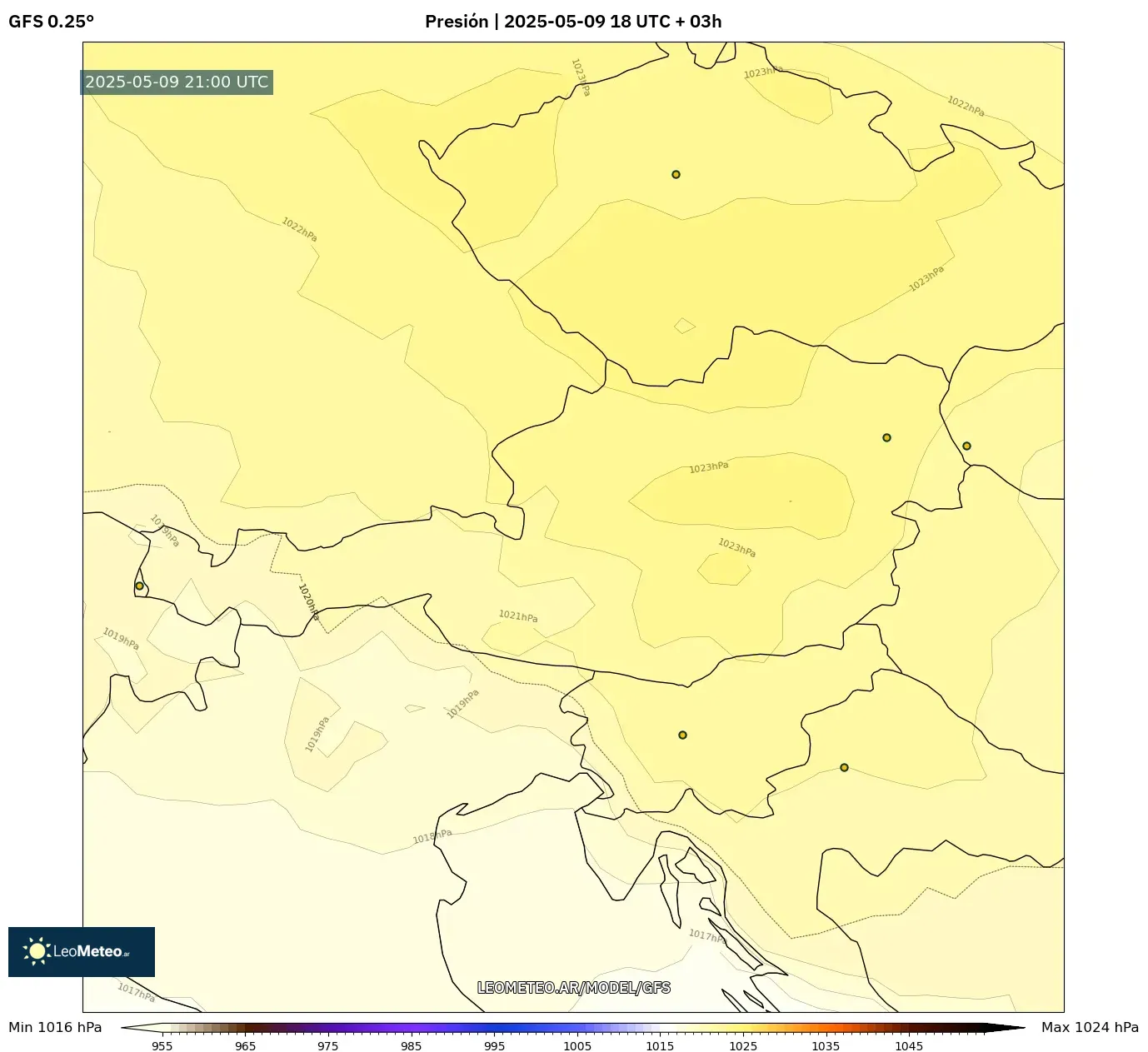GFS - Austria, Presión GFS - Austria, Presión