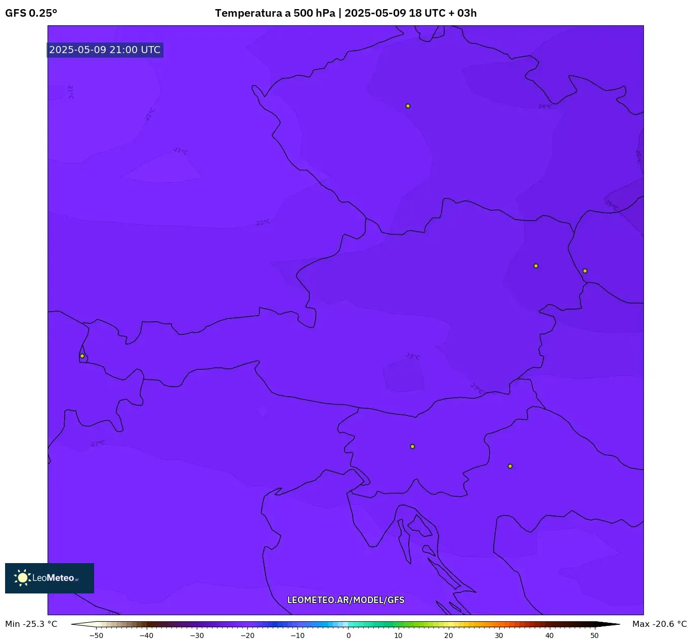 GFS - Austria, Temperatura a 500 hPa GFS - Austria, Temperatura a 500 hPa