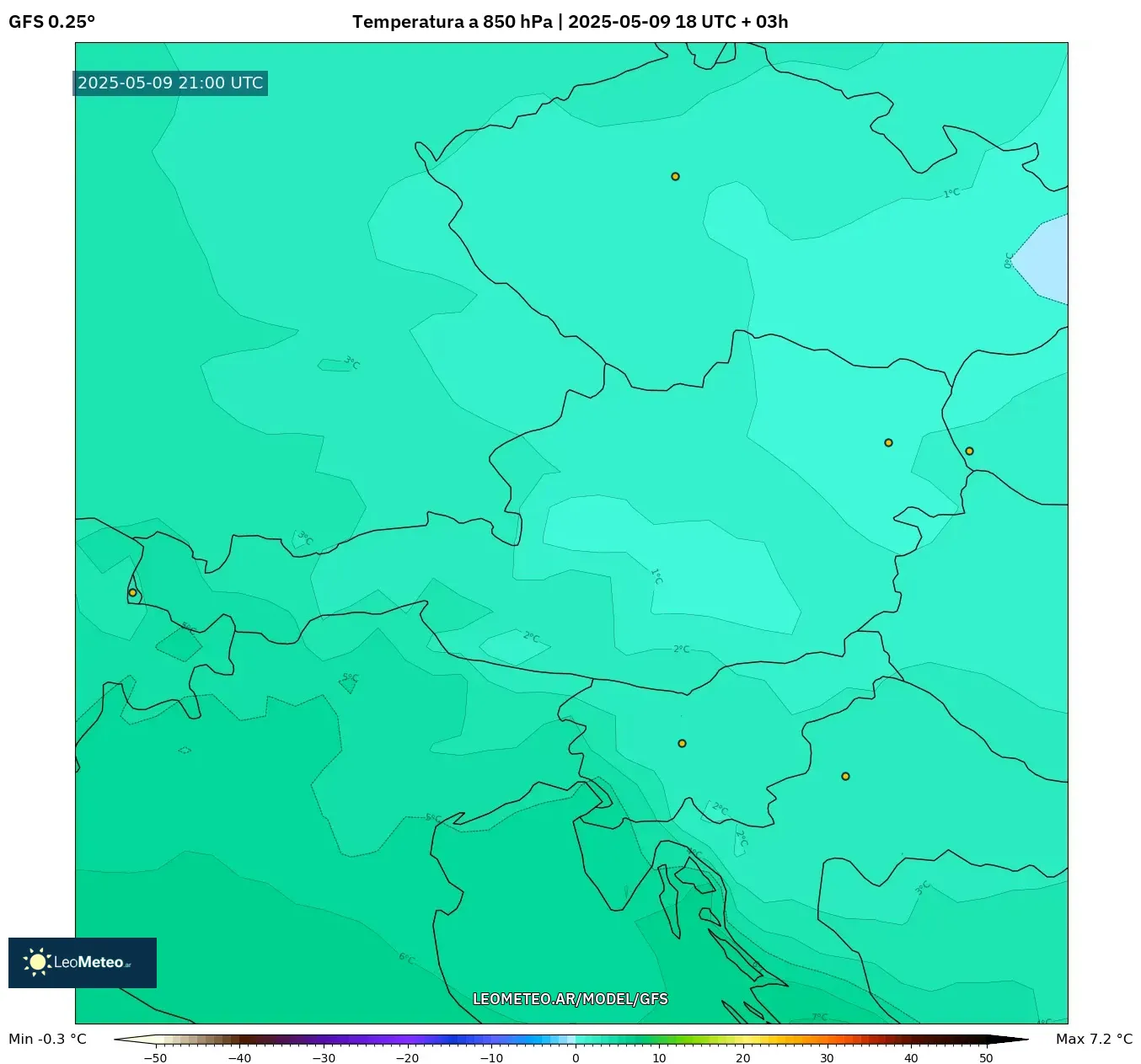 GFS - Austria, Temperatura a 850 hPa GFS - Austria, Temperatura a 850 hPa