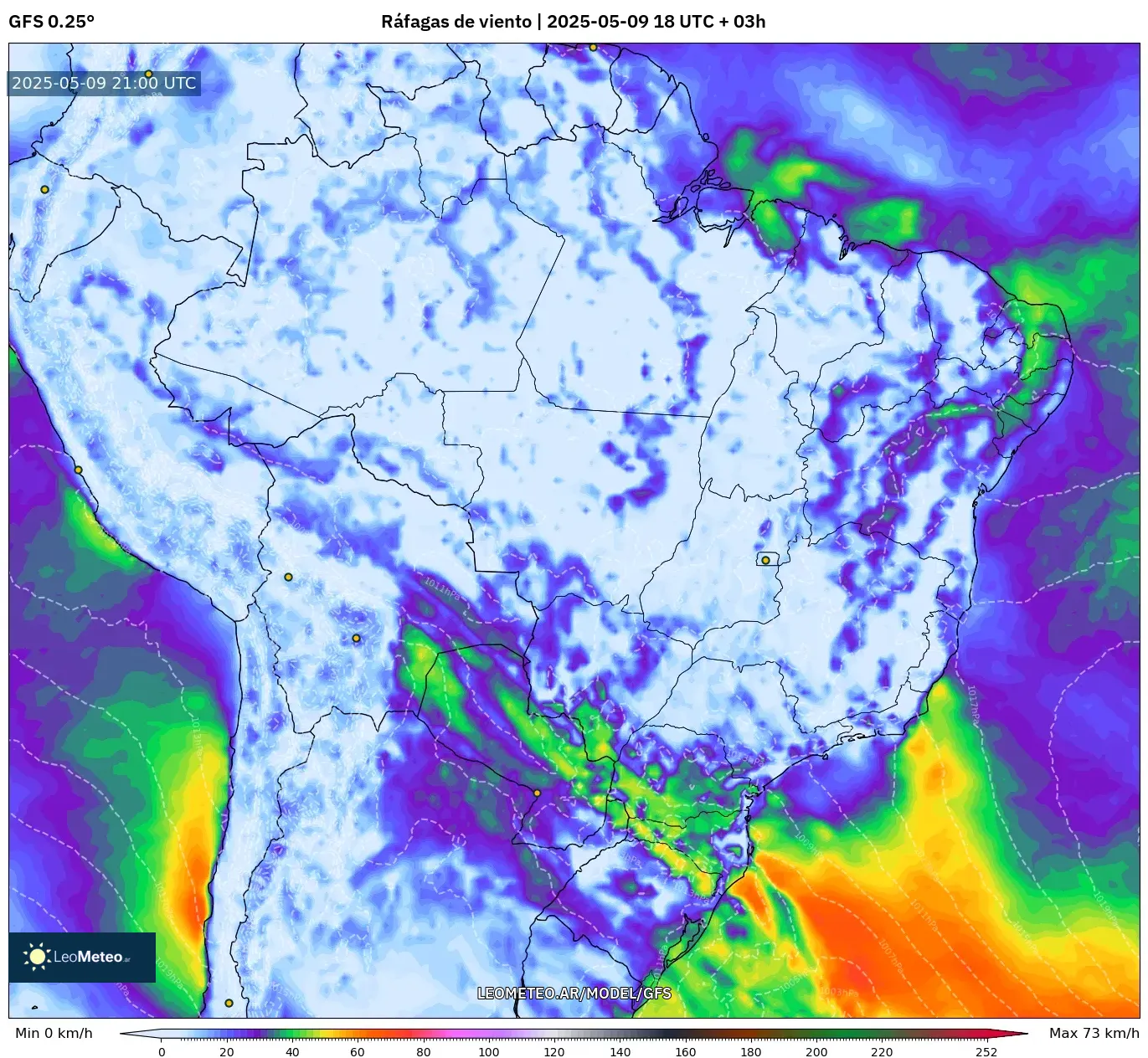 GFS - Brasil, Ráfagas de viento GFS - Brasil, Ráfagas de viento