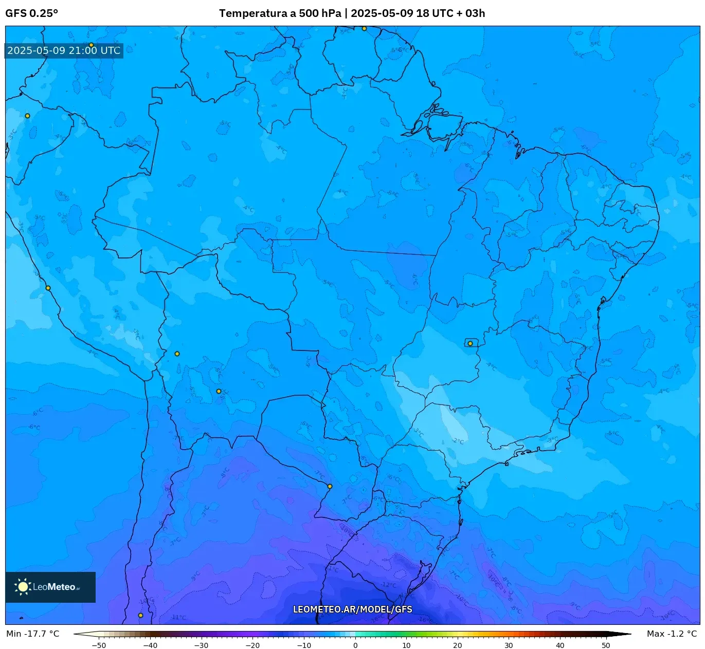 GFS - Brasil, Temperatura a 500 hPa GFS - Brasil, Temperatura a 500 hPa
