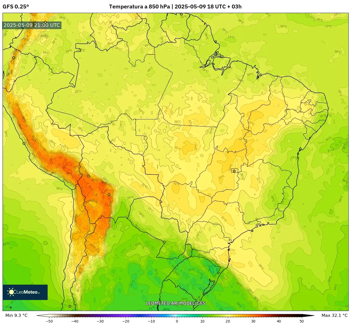 GFS - Brasil, Temperatura a 850 hPa GFS - Brasil, Temperatura a 850 hPa