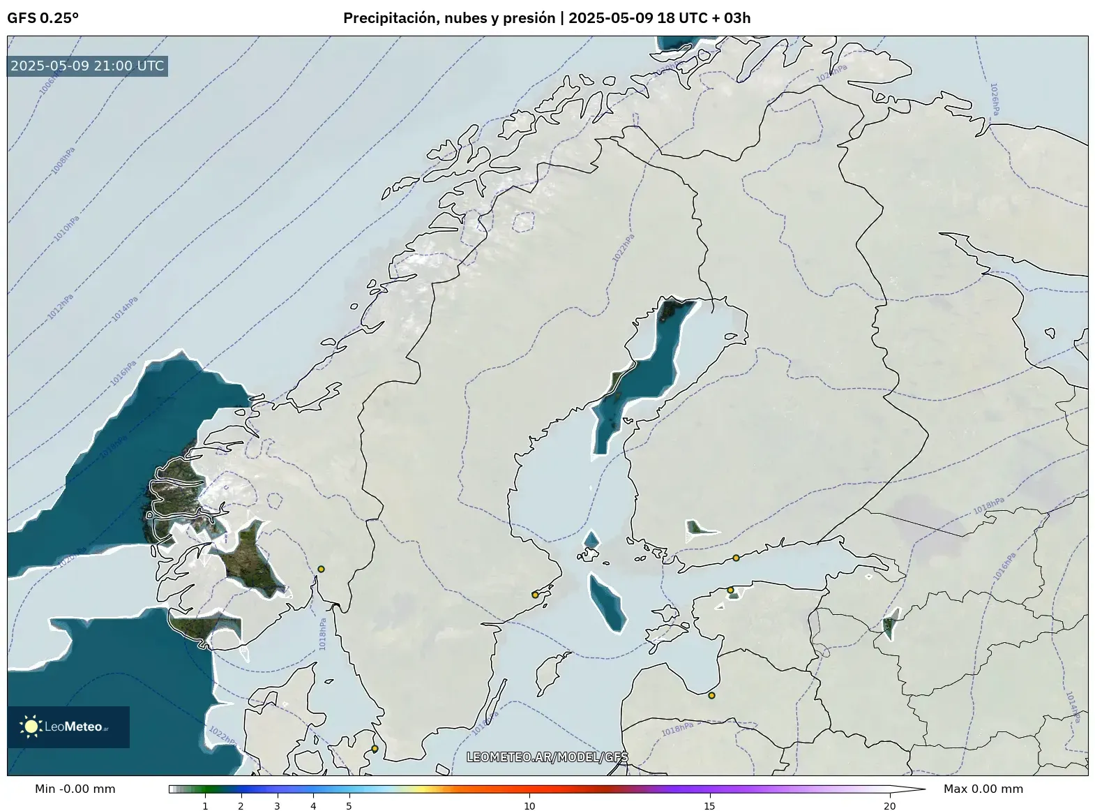 GFS - Escandinavia, Precipitación, nubes y presión GFS - Escandinavia, Precipitación, nubes y presión