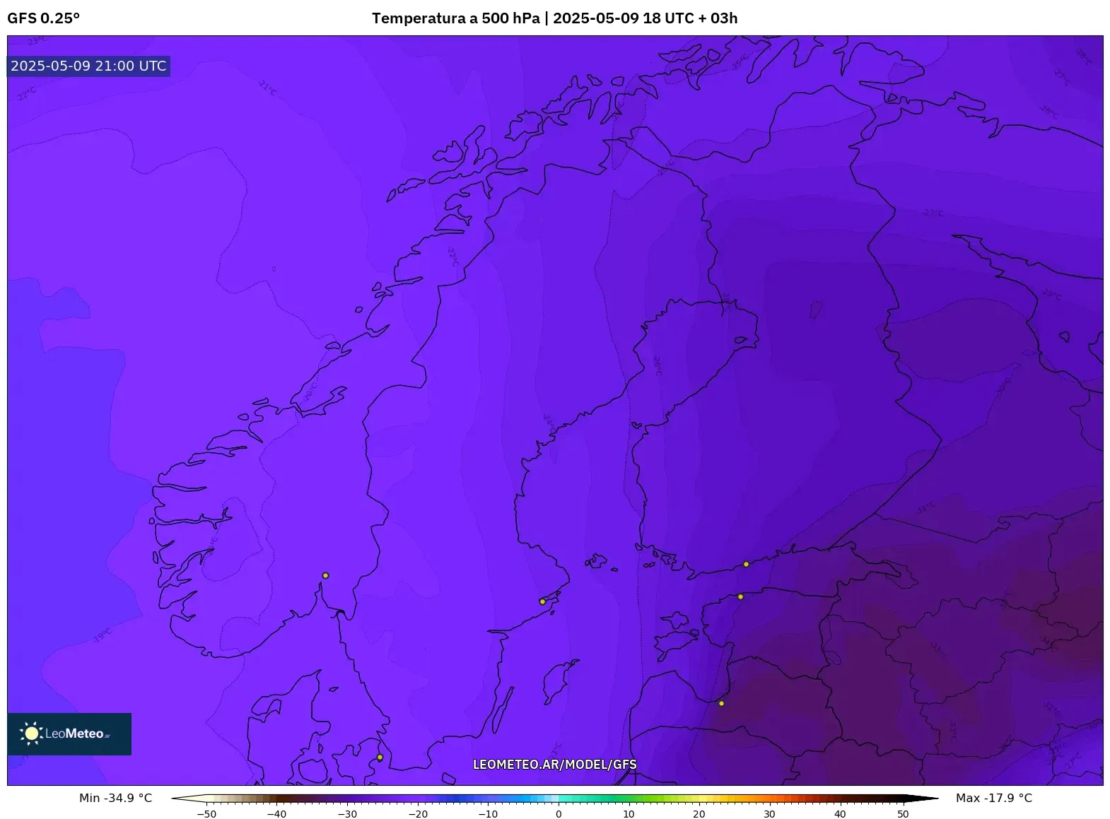 GFS - Escandinavia, Temperatura a 500 hPa GFS - Escandinavia, Temperatura a 500 hPa