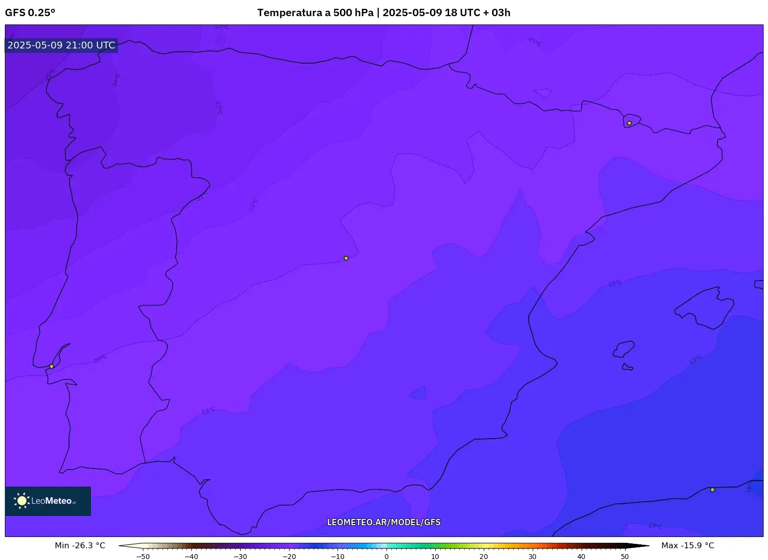 GFS - España, Temperatura a 500 hPa GFS - España, Temperatura a 500 hPa