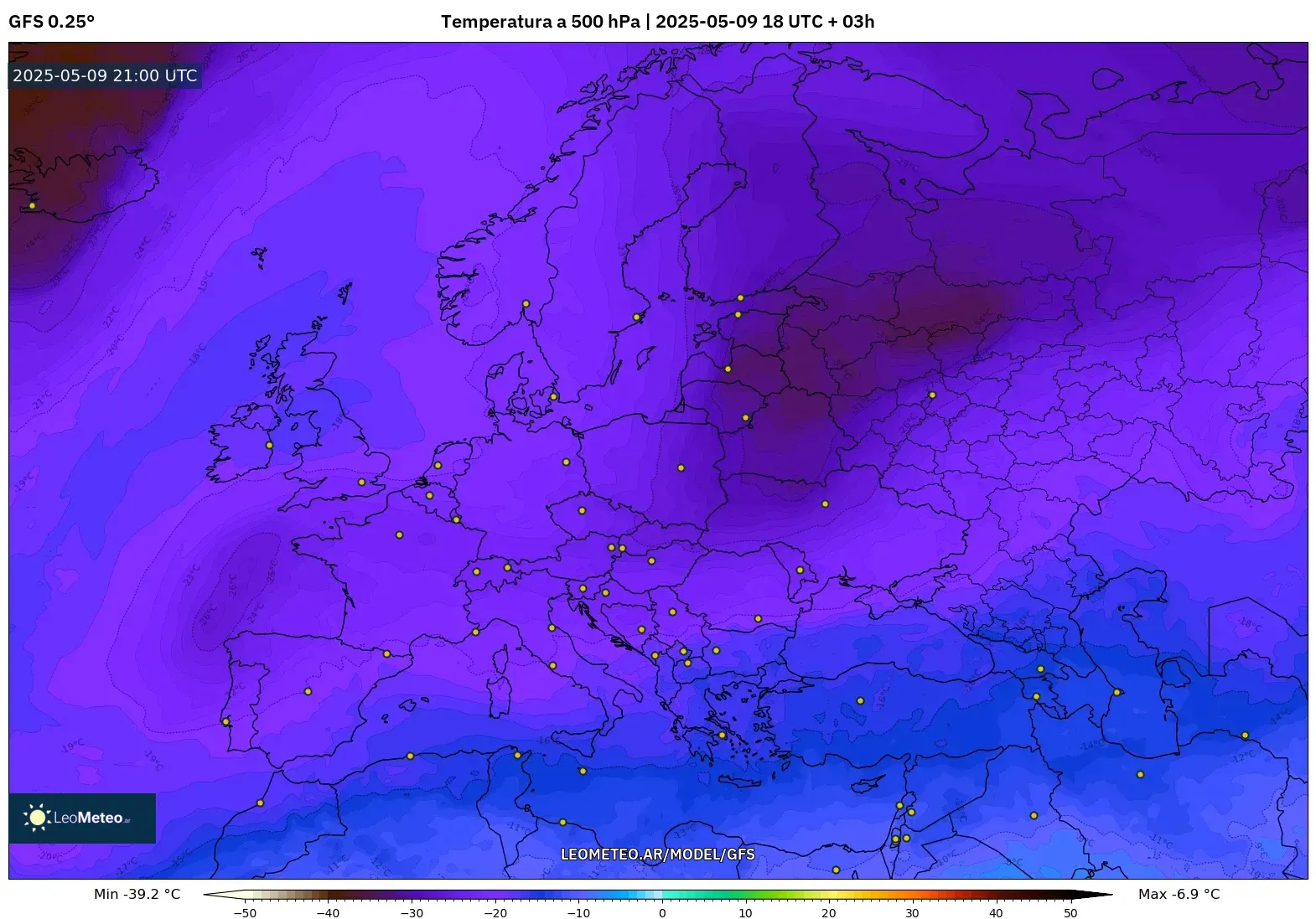 GFS - Europa, Temperatura a 500 hPa
