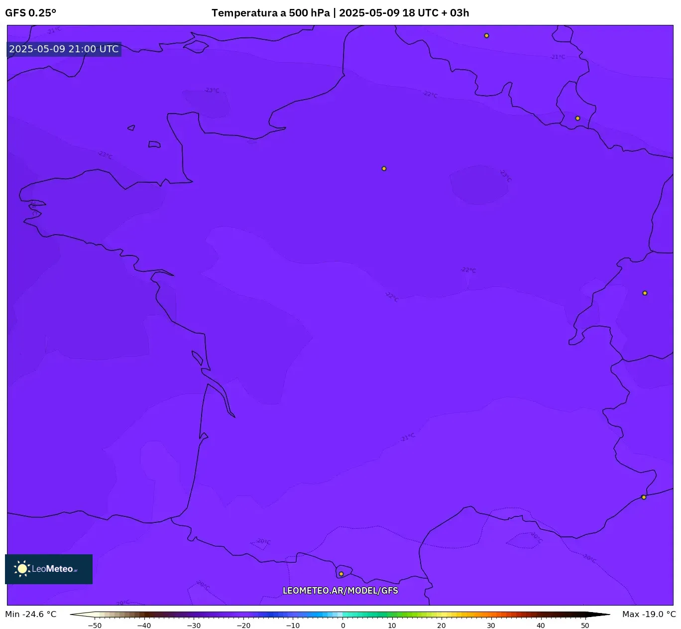 GFS - Francia, Temperatura a 500 hPa GFS - Francia, Temperatura a 500 hPa