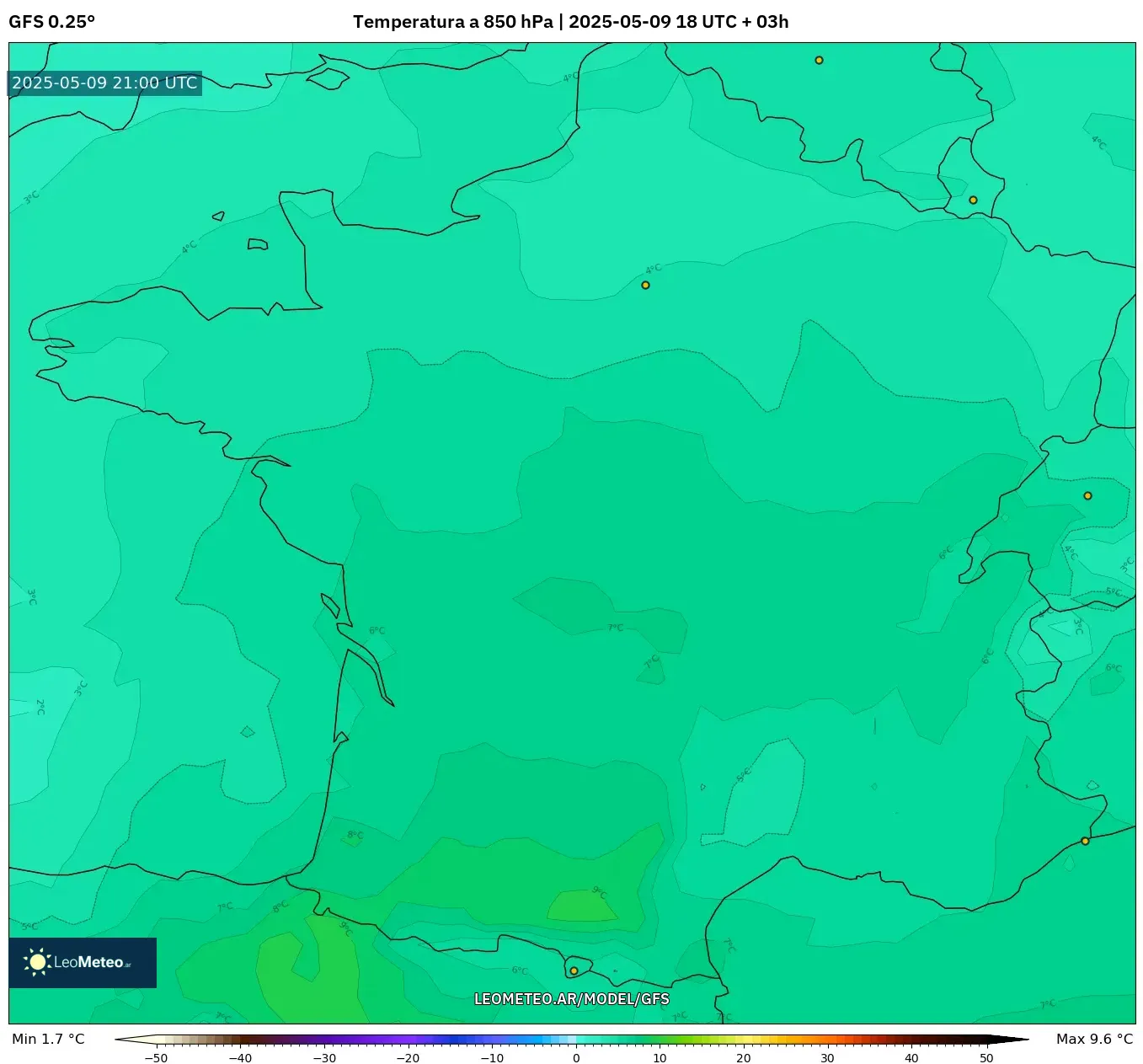 GFS - Francia, Temperatura a 850 hPa GFS - Francia, Temperatura a 850 hPa